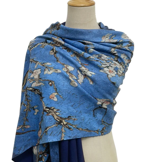 Wool Scarf: Van Gogh, Blossom, Blue