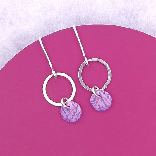 Earring: Circle & Dash, Round Droplet, Purple