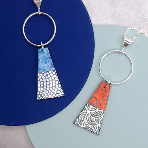 Pendant: Circle & Dash, Trapeze, Orange/Blue