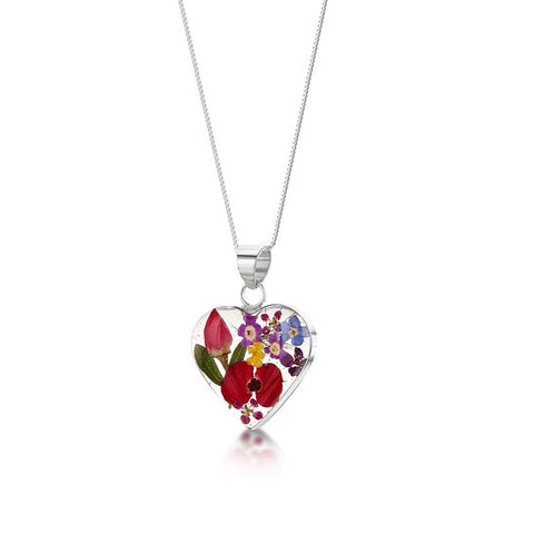 Shrieking Violet Mixed Flowers Medium Heart Necklace